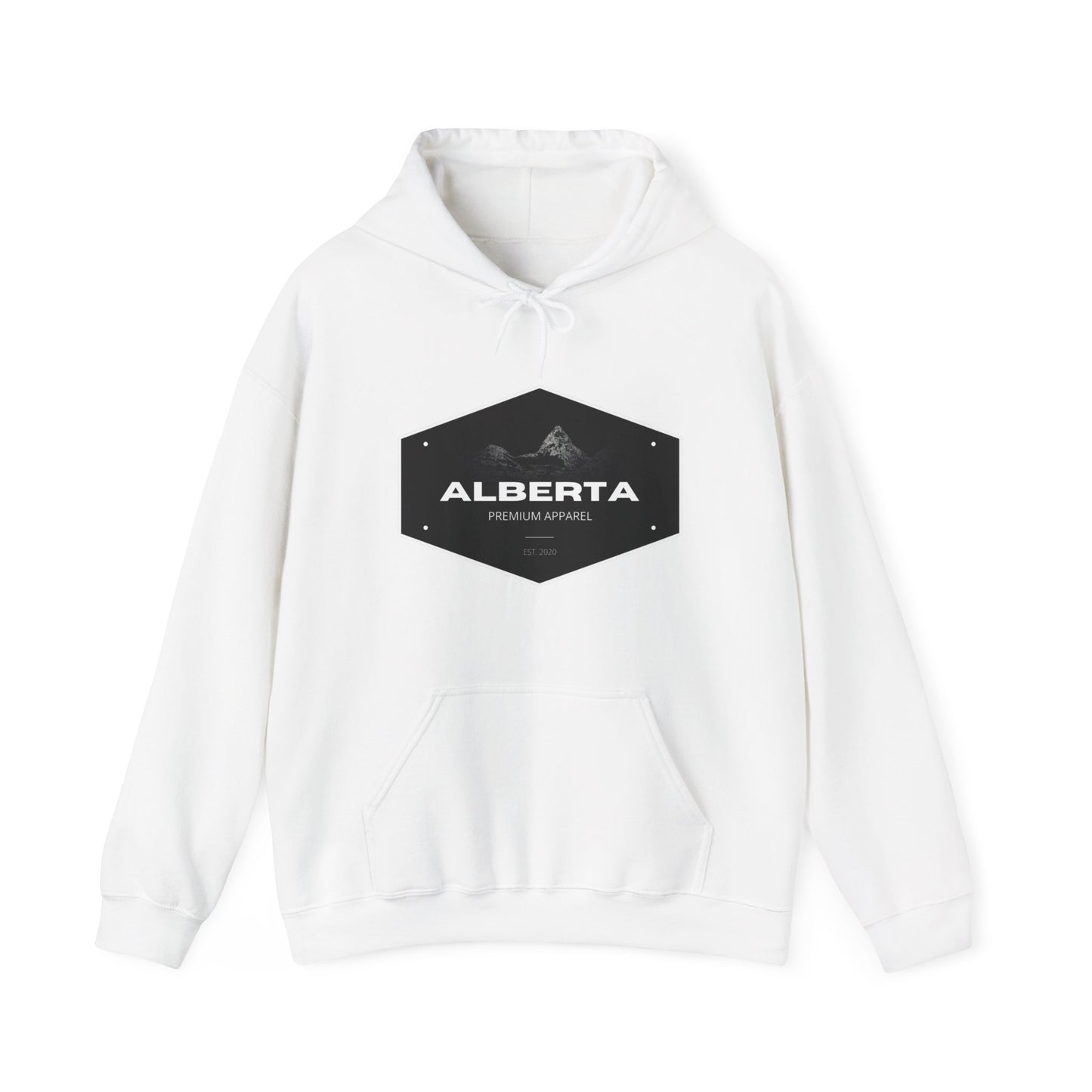Alberta Hex Logo Hoodie — Vintage Mountain Crest Sweatshirt
