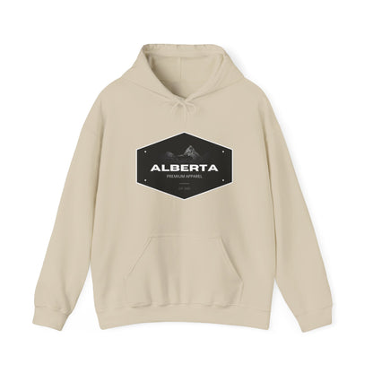 Alberta Hex Logo Hoodie — Vintage Mountain Crest Sweatshirt