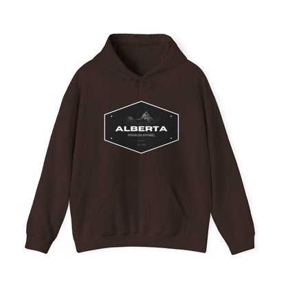 Alberta Hex Logo Hoodie — Vintage Mountain Crest Sweatshirt