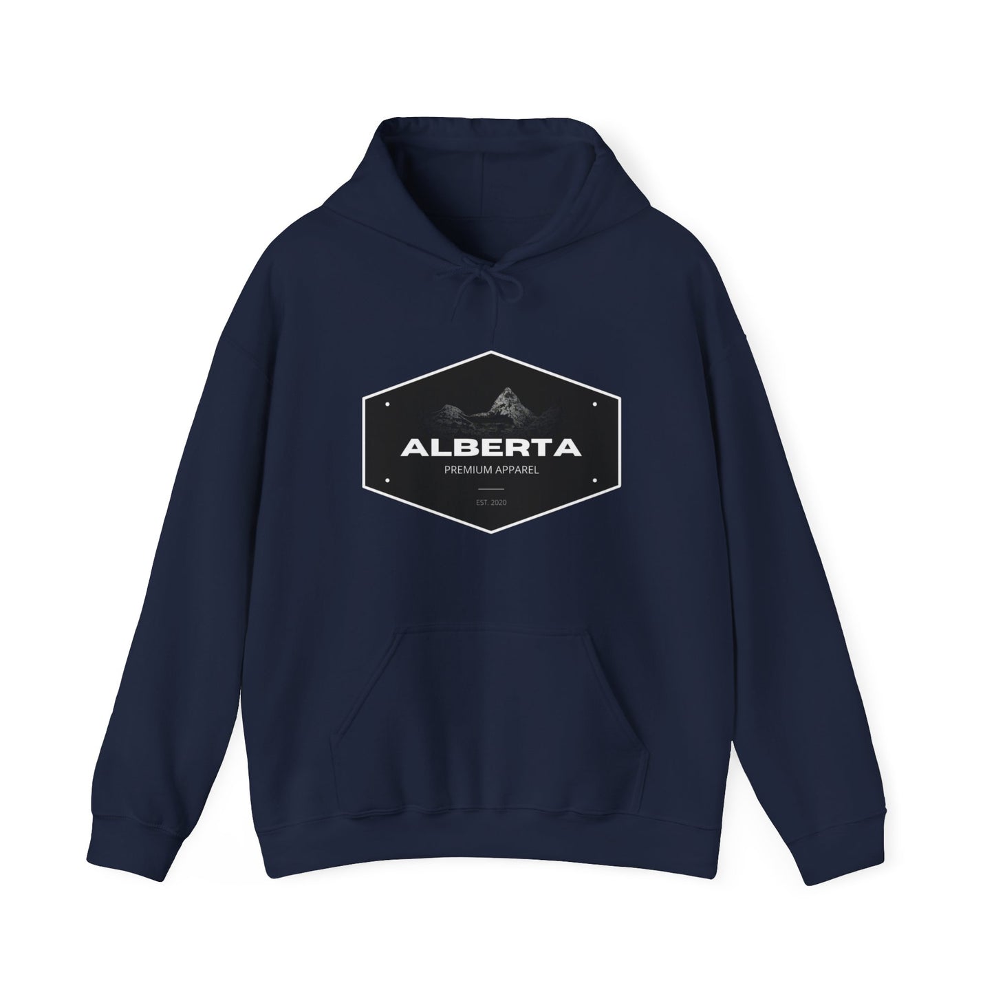 Alberta Hex Logo Hoodie — Vintage Mountain Crest Sweatshirt
