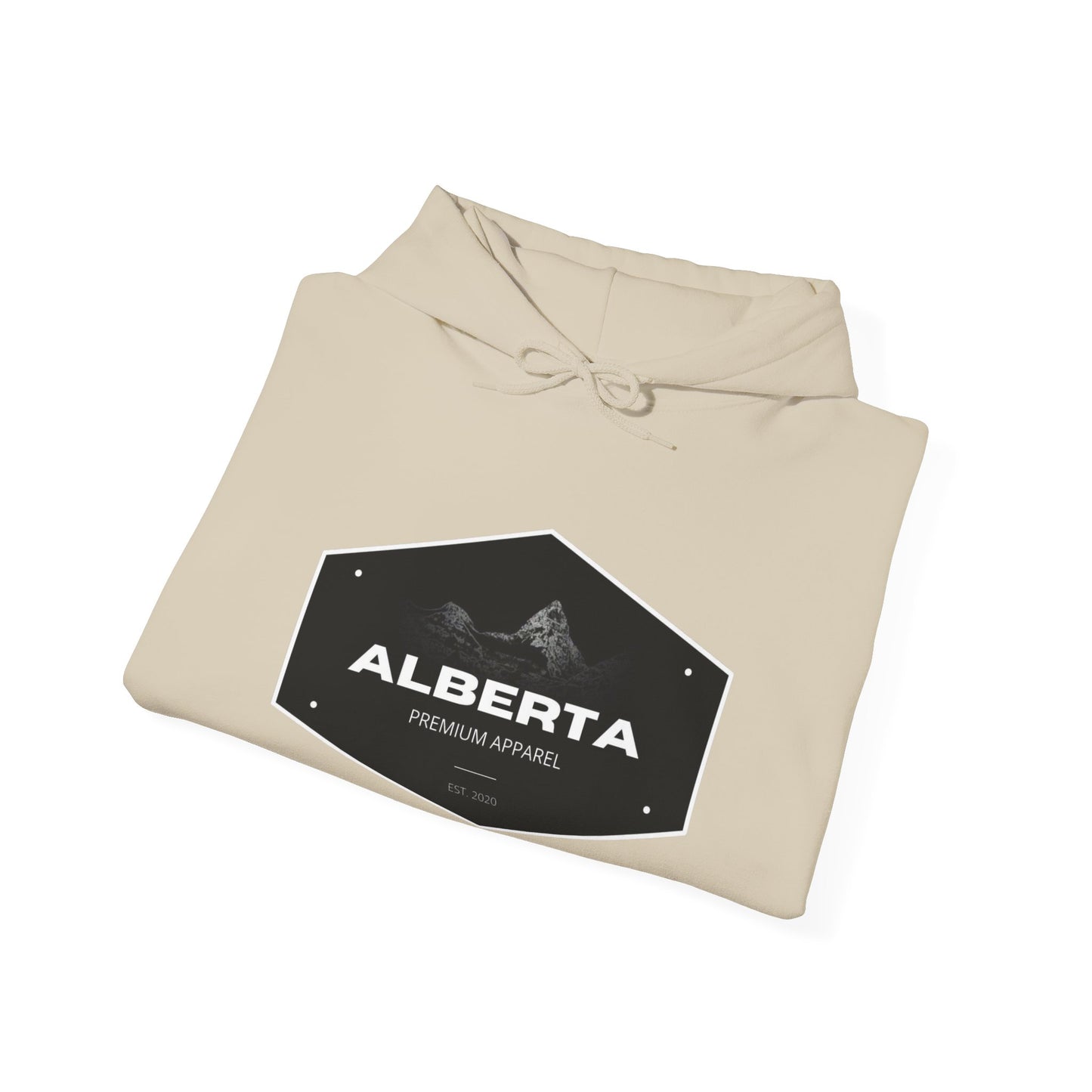 Alberta Hex Logo Hoodie — Vintage Mountain Crest Sweatshirt