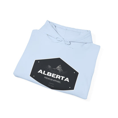 Alberta Hex Logo Hoodie — Vintage Mountain Crest Sweatshirt