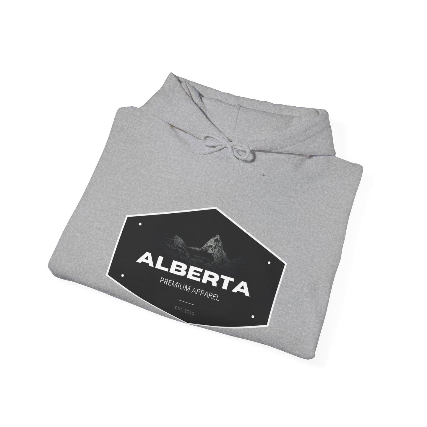Alberta Hex Logo Hoodie — Vintage Mountain Crest Sweatshirt