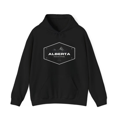 Alberta Hex Logo Hoodie — Vintage Mountain Crest Sweatshirt
