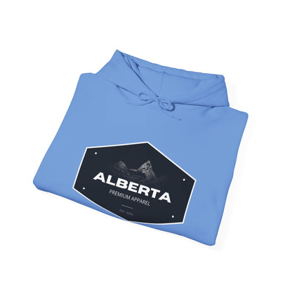 Alberta Hex Logo Hoodie — Vintage Mountain Crest Sweatshirt