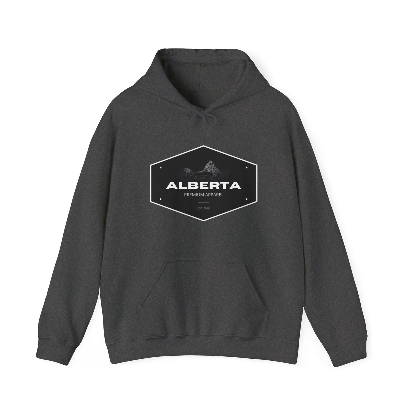 Alberta Hex Logo Hoodie — Vintage Mountain Crest Sweatshirt